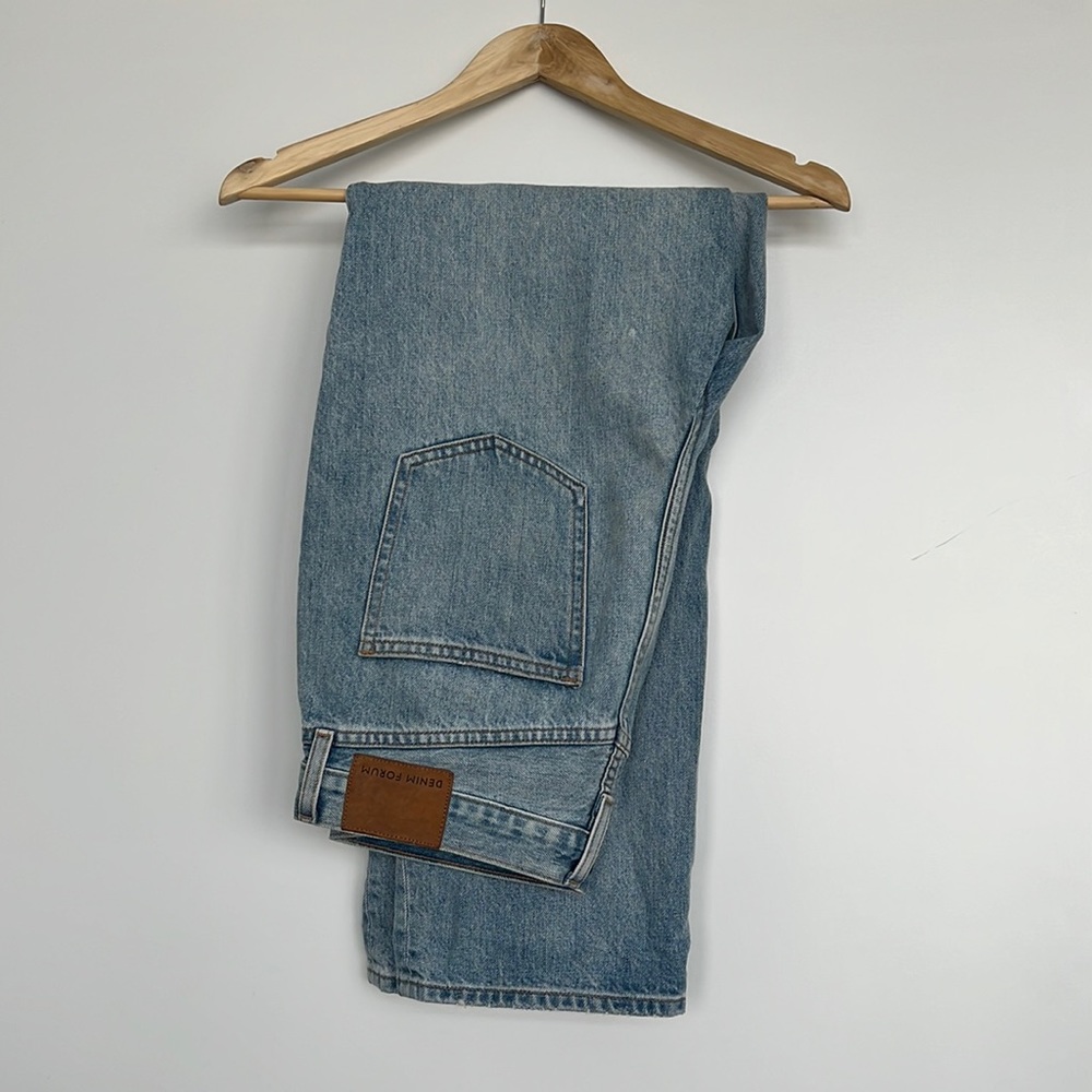 Denim forum, high rise, loose jeans with rips